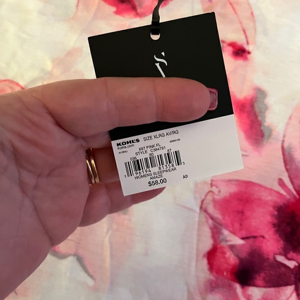 NEW Simply Vera WangβXL Top Pink White Floralβ(Sleepwear) - Picture 9 of 11